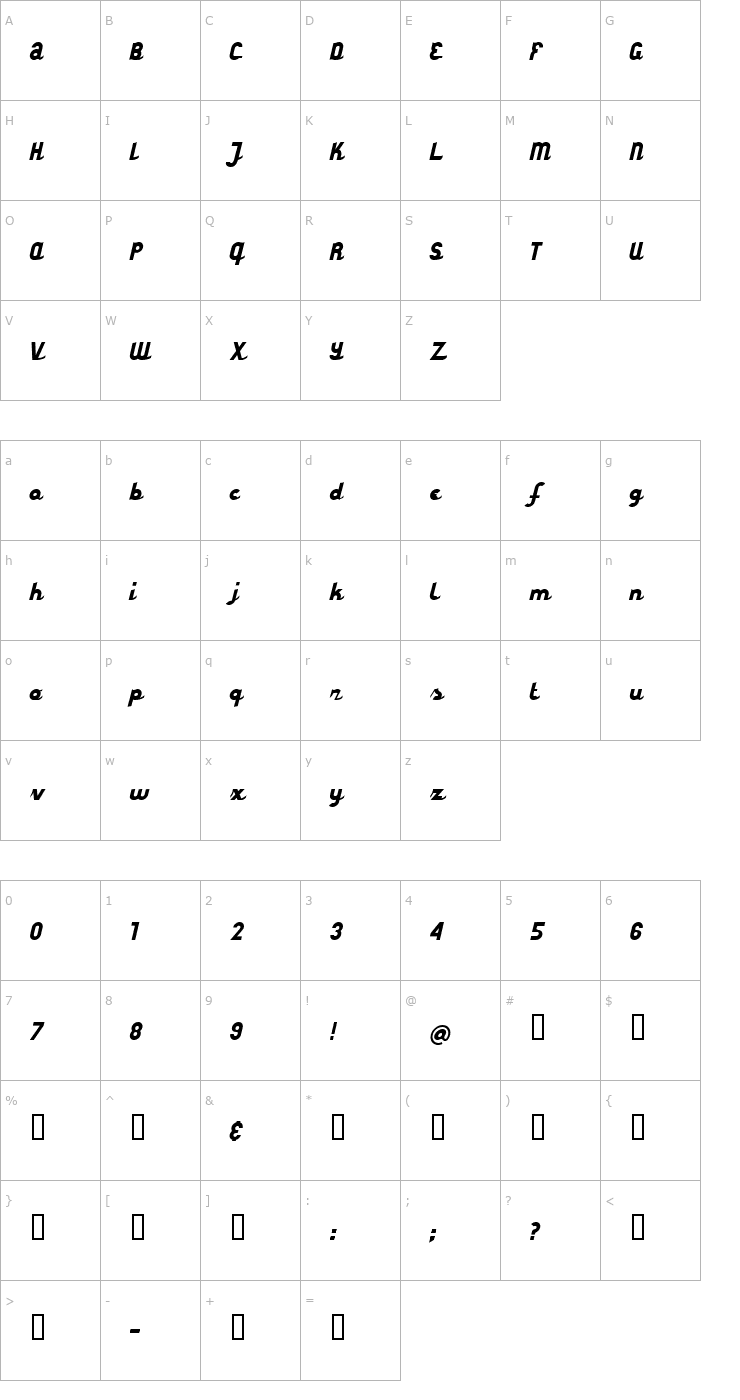 Character Map styroscript connected Font