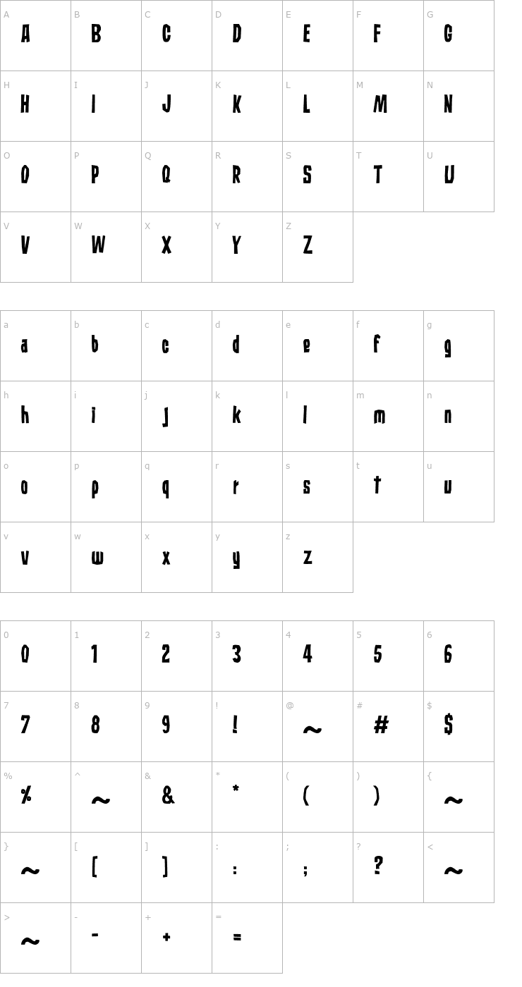Character Map Subaccuz-Bold Font