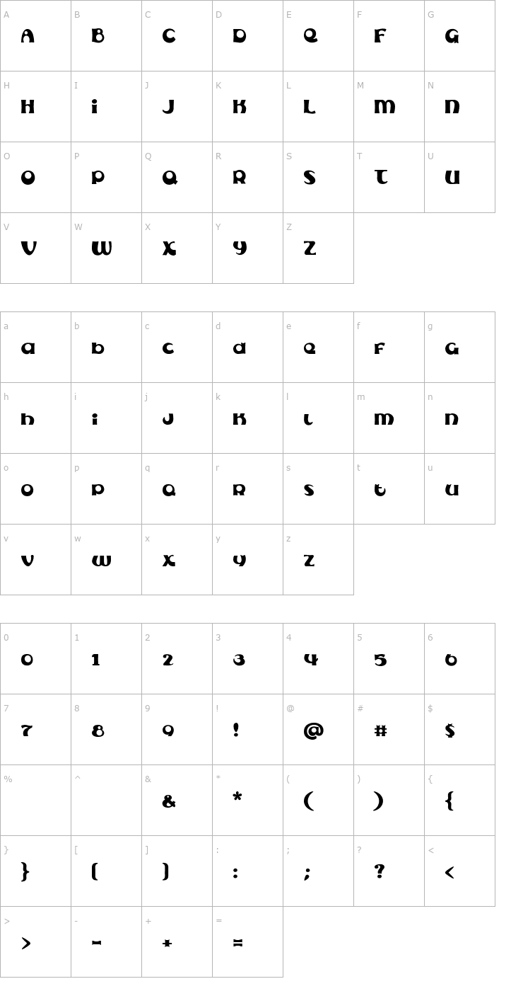 Character Map Subelair Font