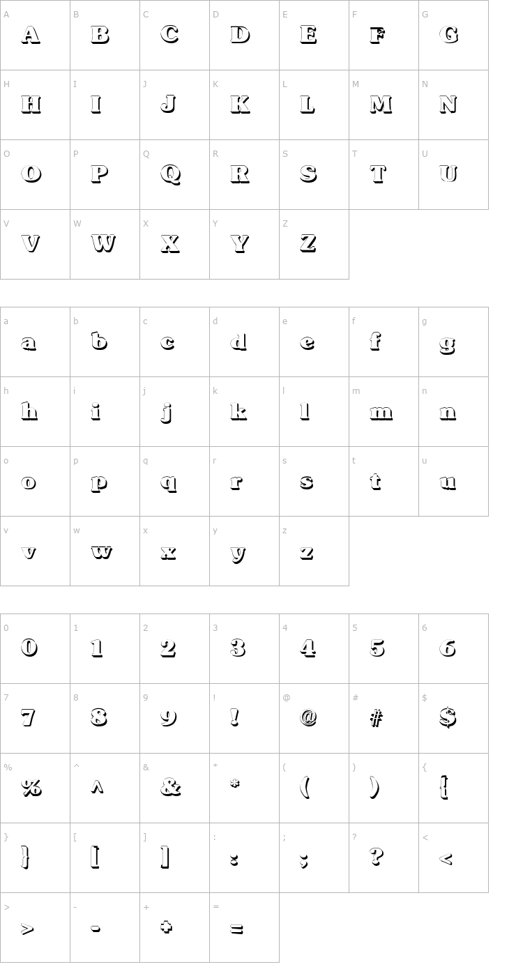 Character Map Subway Shadow Font