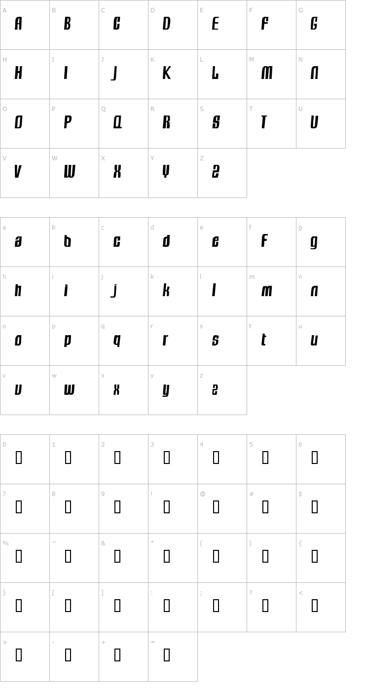 Character Map Sugar Ray Font