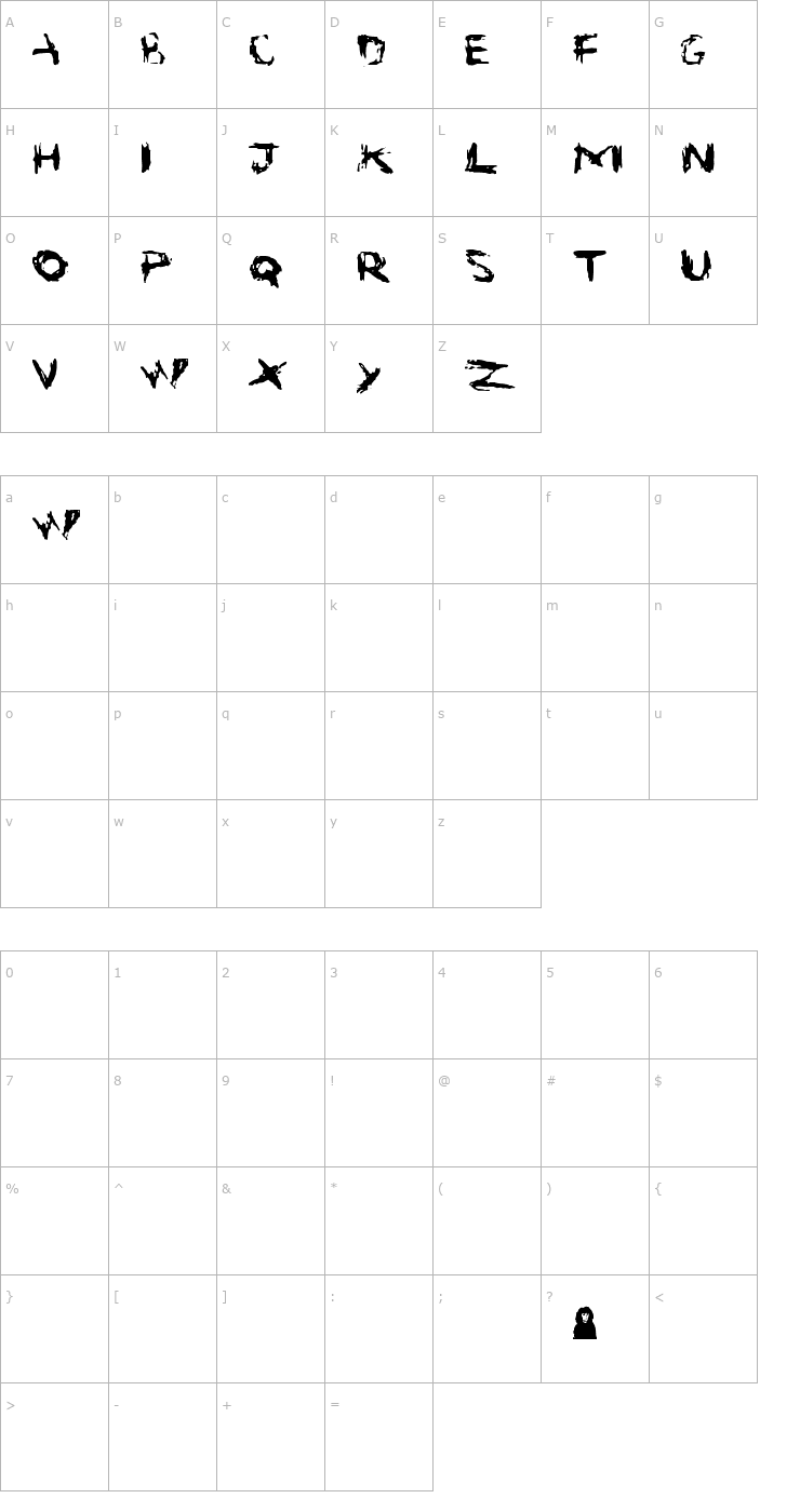 Character Map Suicide Font