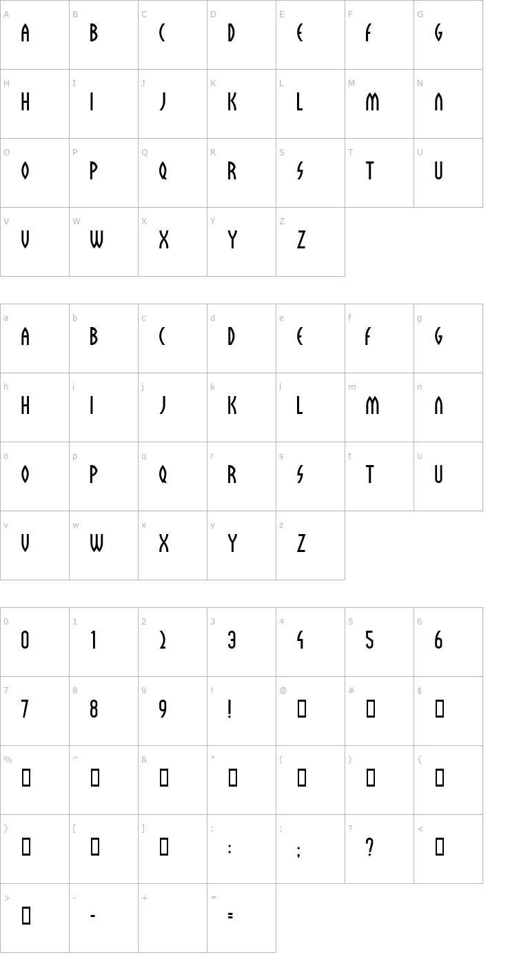 Character Map Sulphur Font