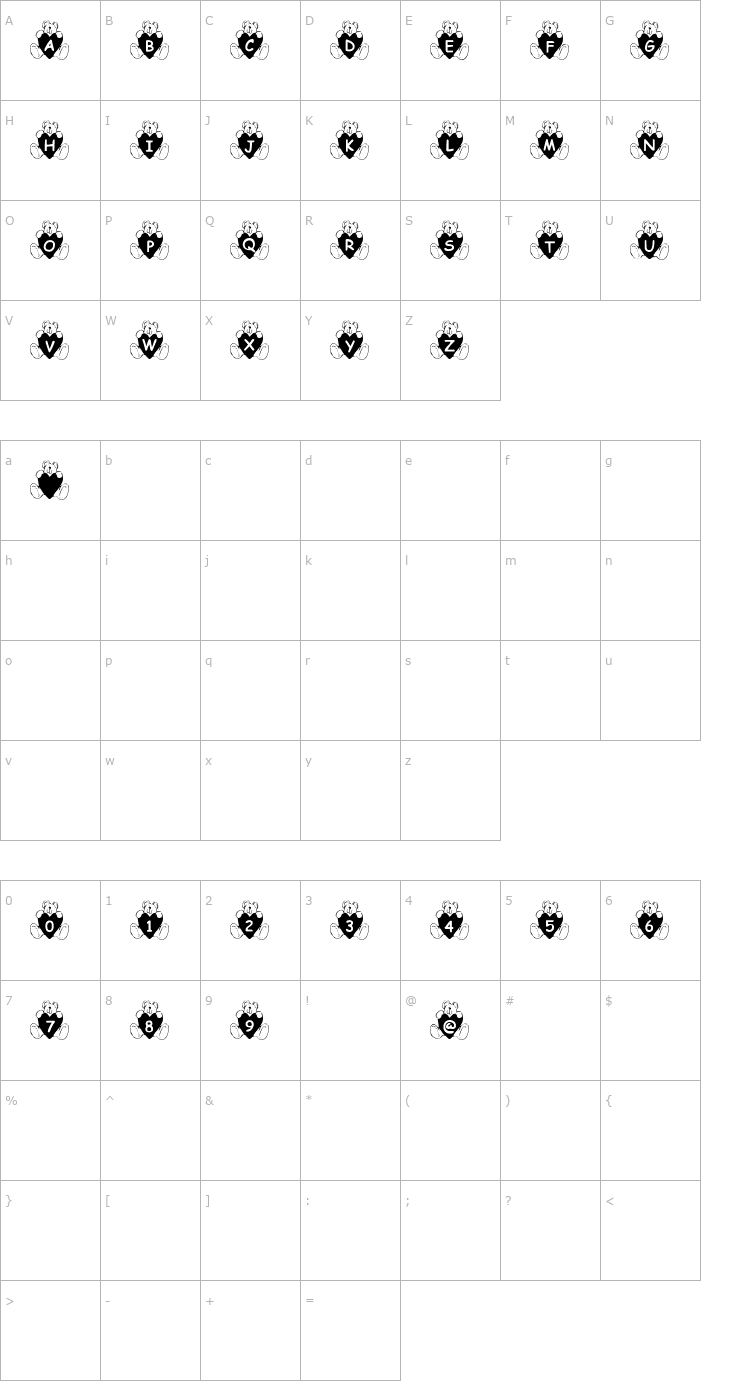 Character Map Summer's BearHearts Font