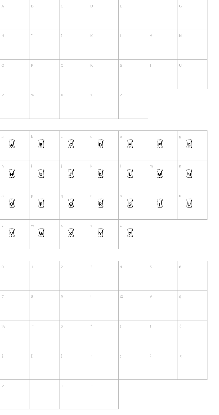 Character Map Summer's Doggie Bones Font