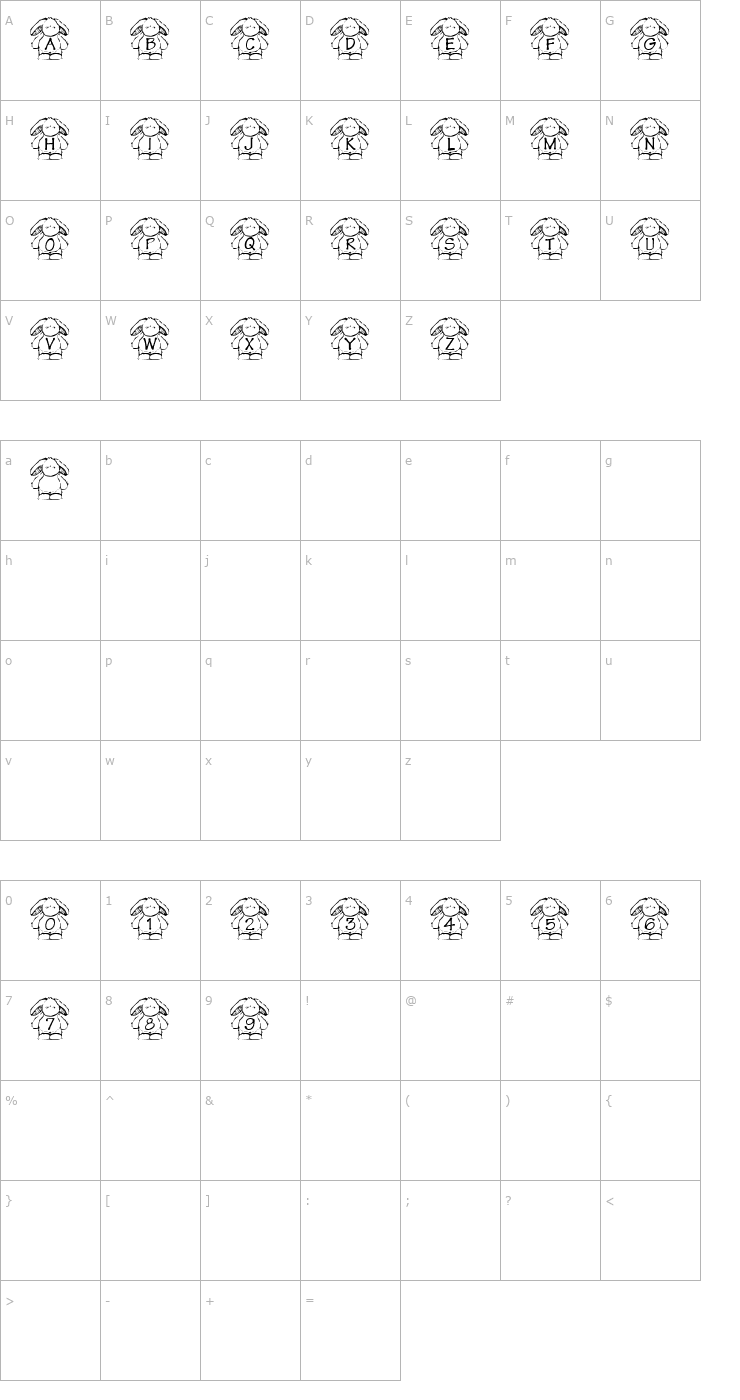 Character Map Summer's Rabbit Font