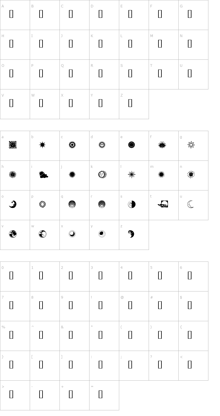 Character Map Sun n Moon Font