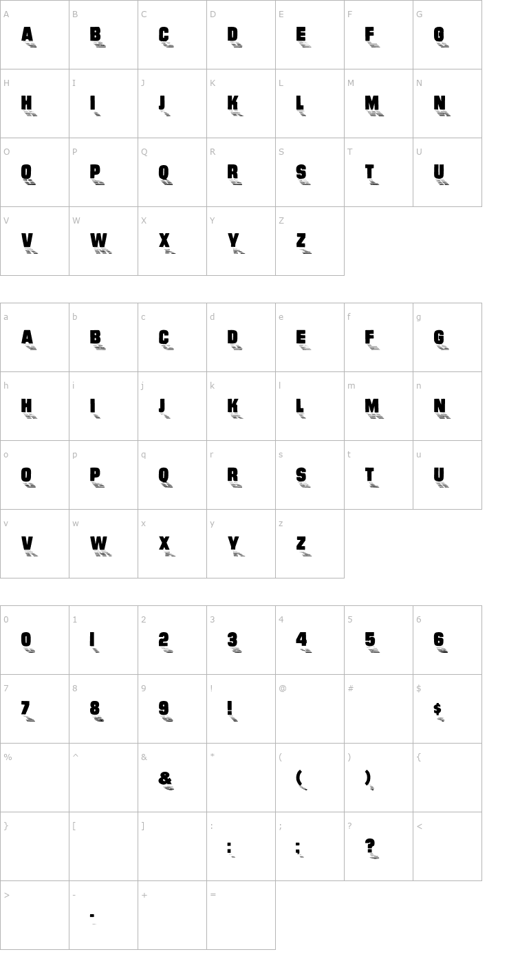 Character Map SundownDisplayCaps Font
