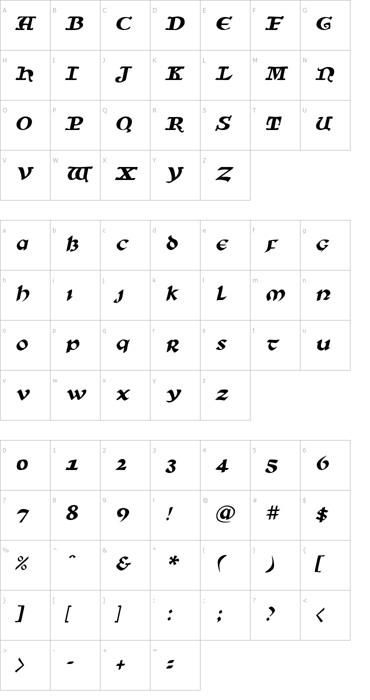 Character Map SunSplash Italic Font