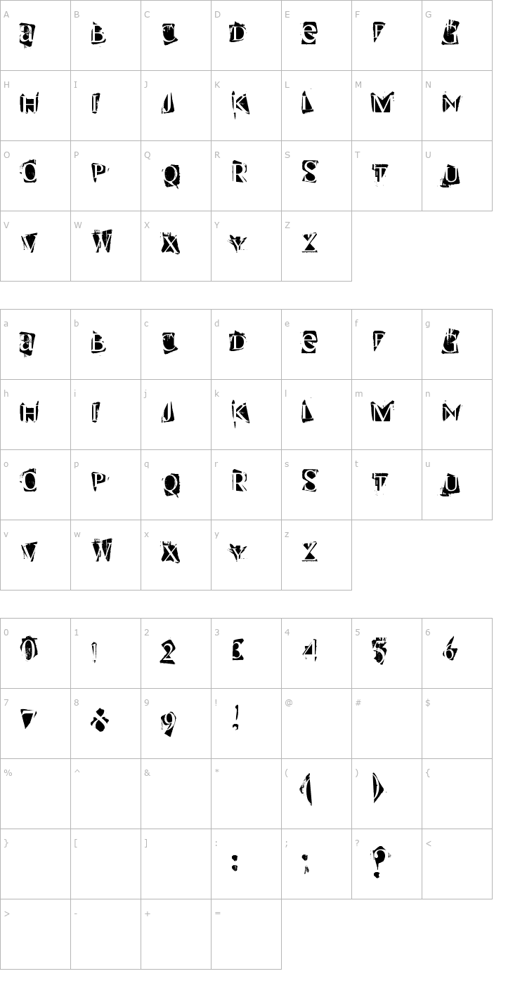 Character Map Super Danger Font