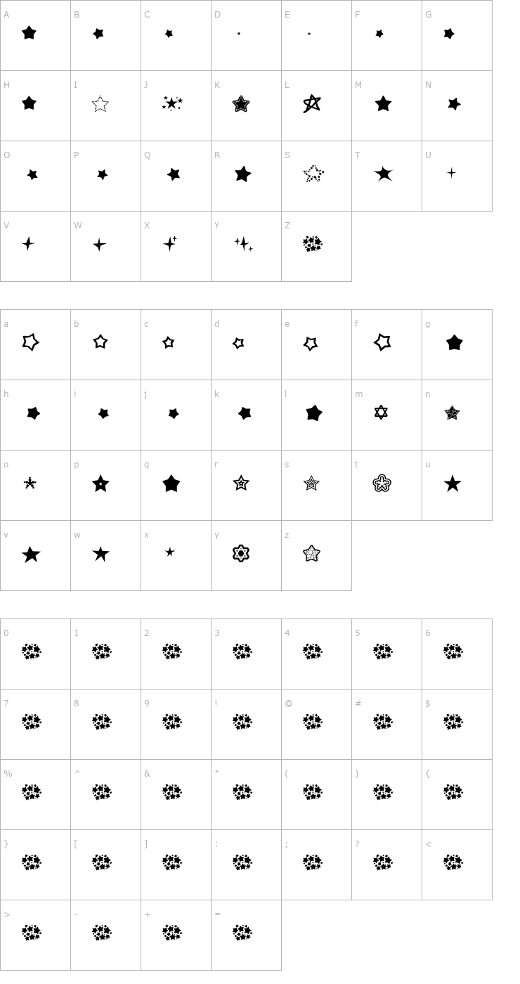 Character Map Super Stars Font