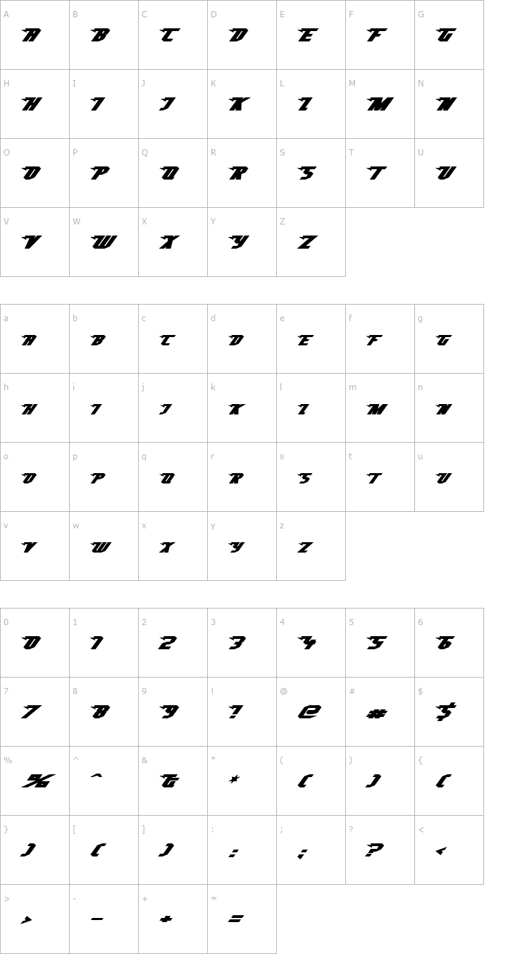 Character Map SuperHeterodyne Font