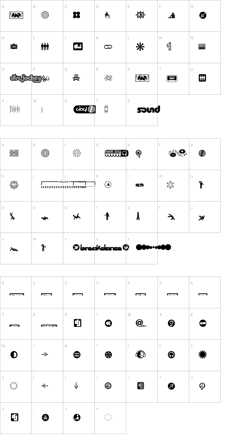 Character Map Superstar DJ Font