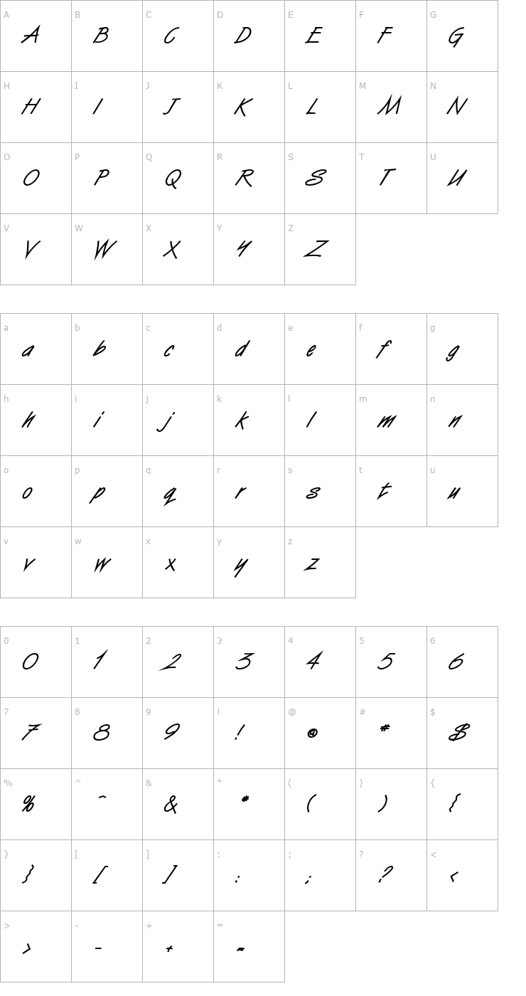 Character Map Surfer BoldItalic Font