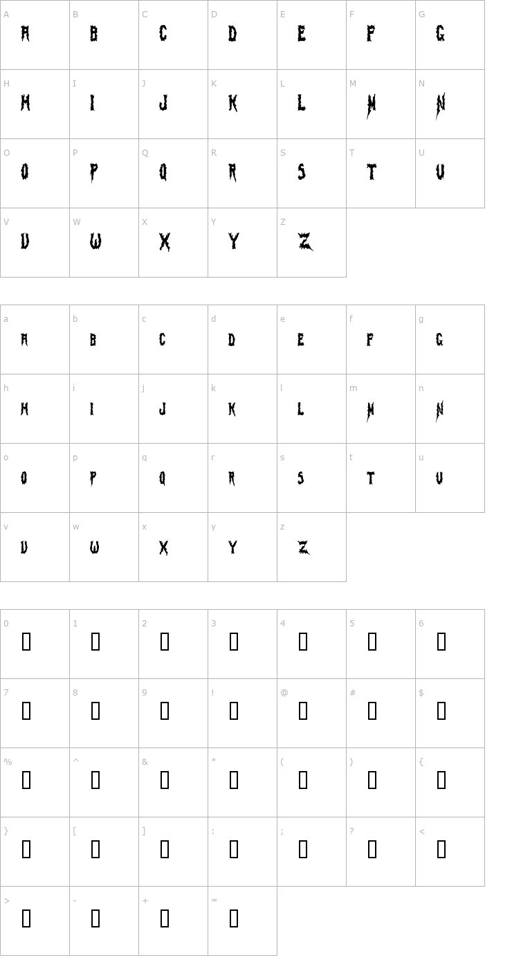 Character Map SwampTerrorCondensed Font