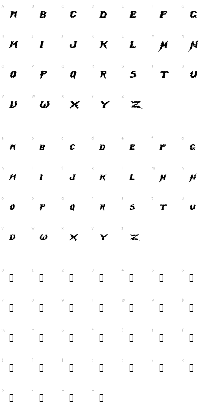 Character Map SwampTerrorExtended Italic Font