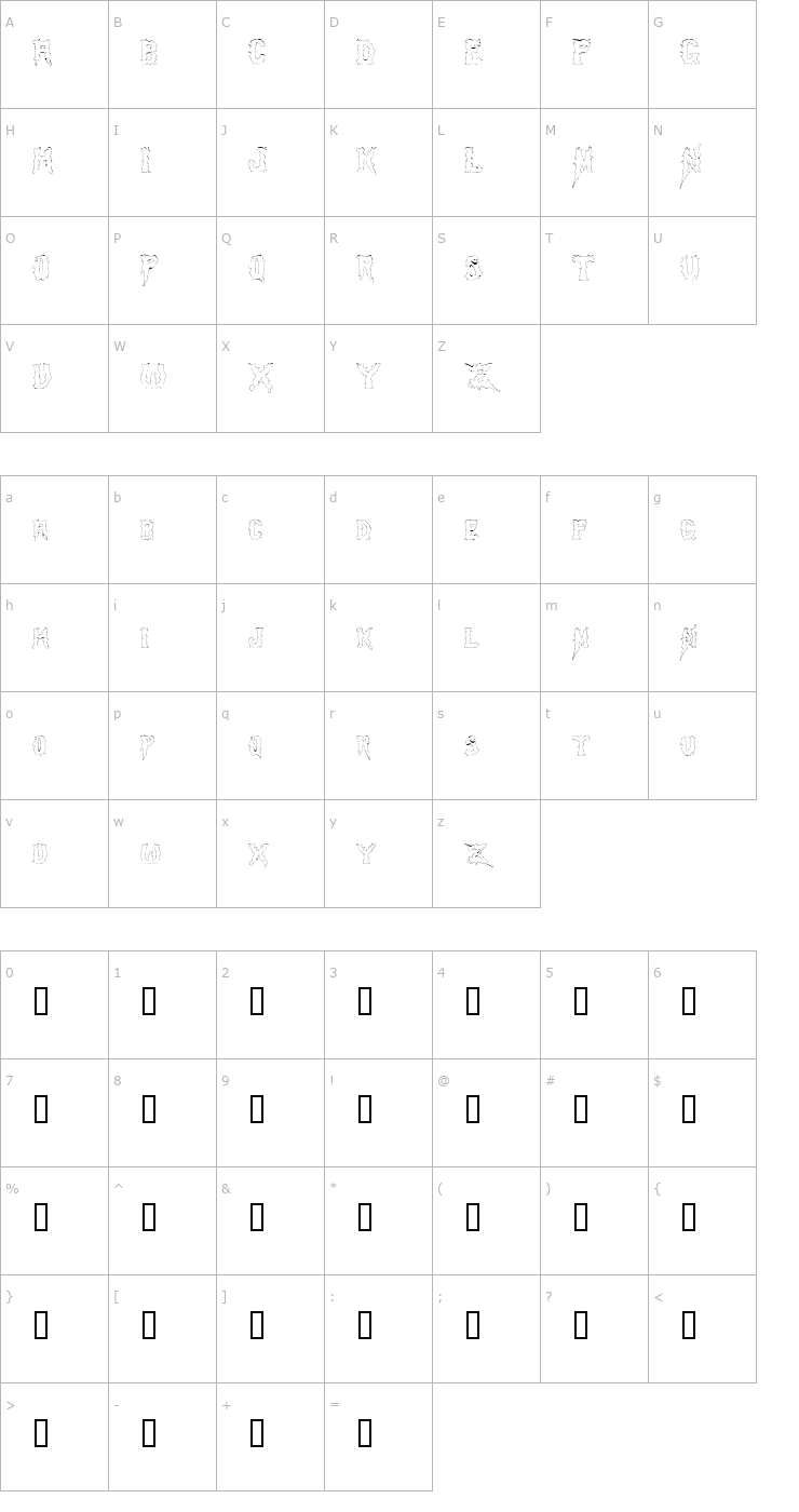 Character Map SwampTerrorOutline Font