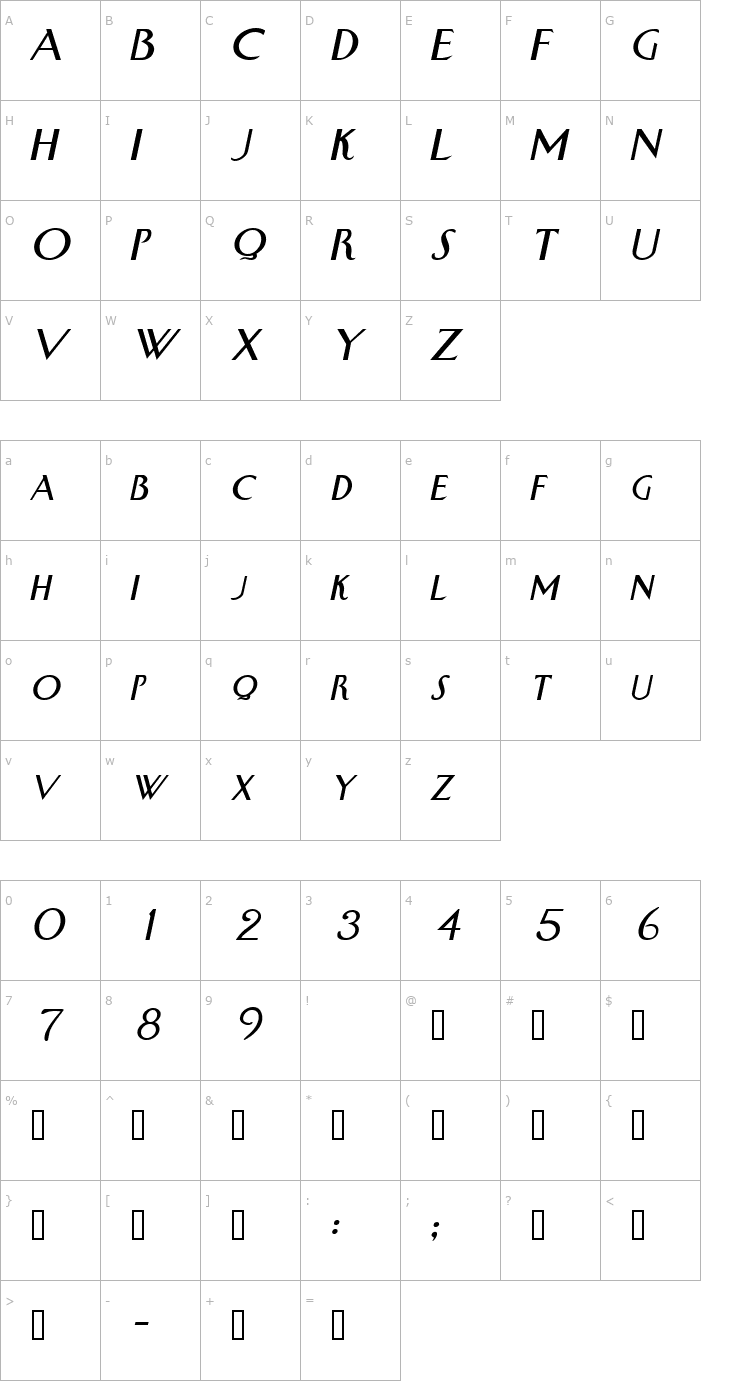 Character Map Swan Italic Font