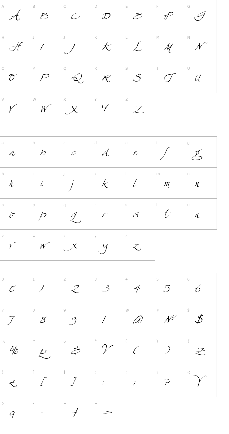 Character Map Swan Song Font