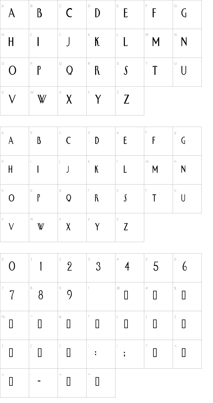 Character Map SwanCondensed Font
