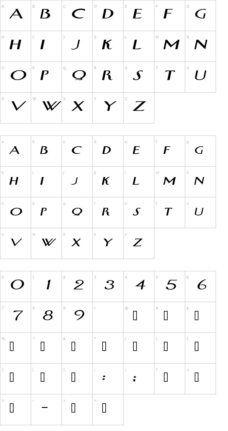 Character Map SwanExtended Italic Font