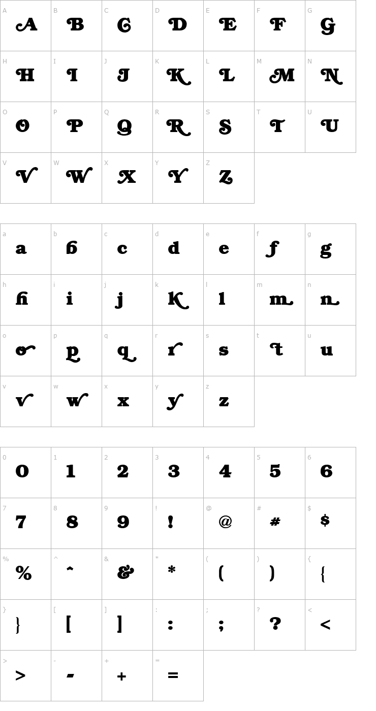 Character Map Swash Normal Font