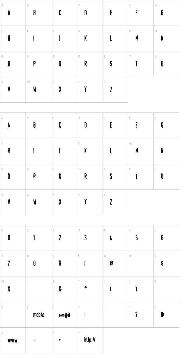 Character Map Swede Trauma Font