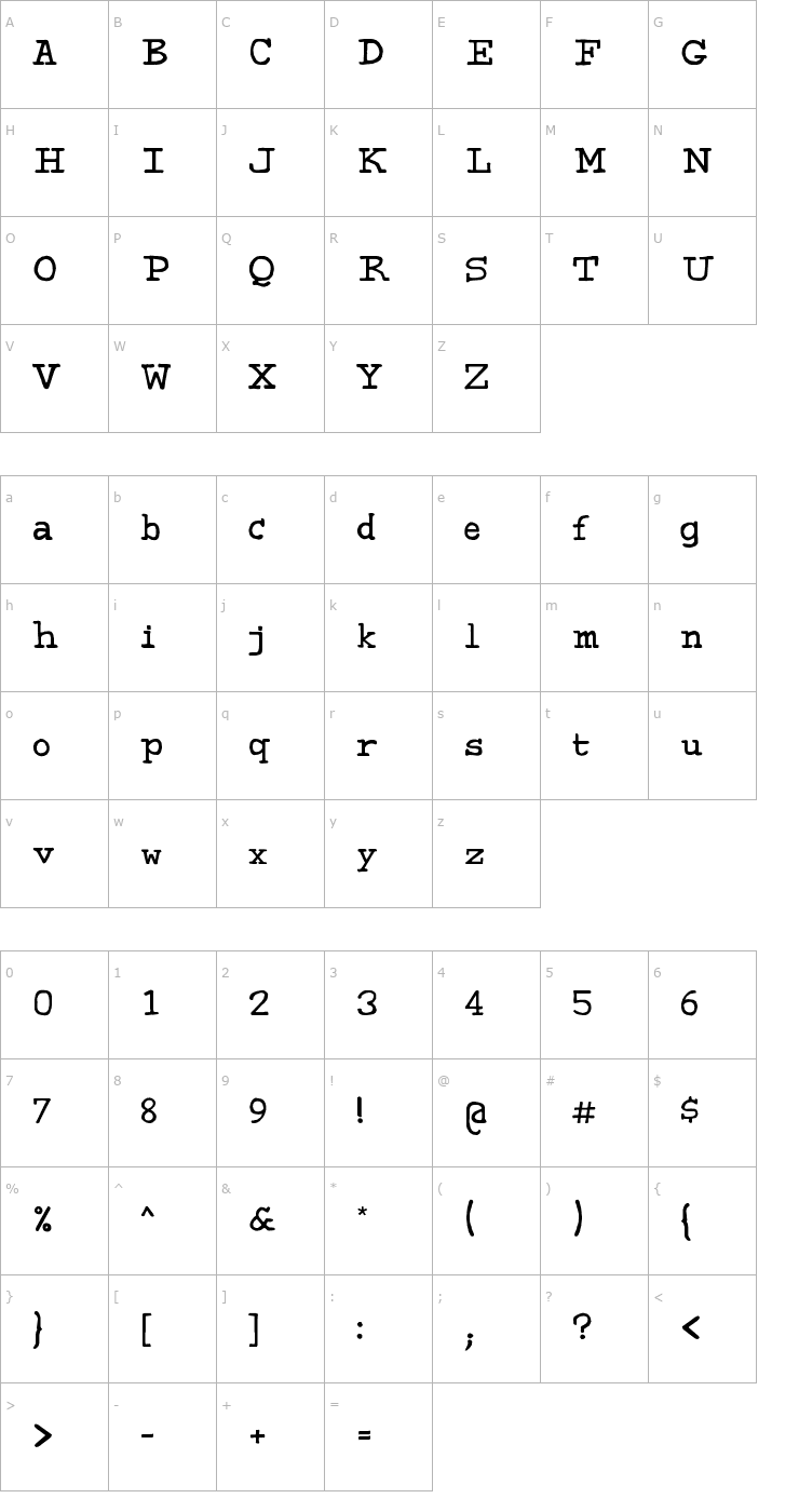 Character Map Sweeep Font