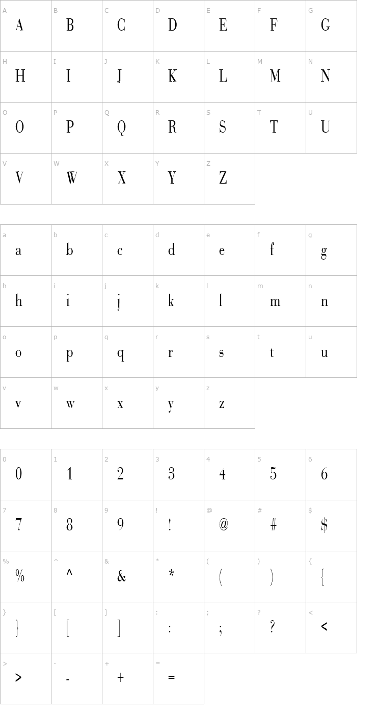 Character Map SweezCondensed Font