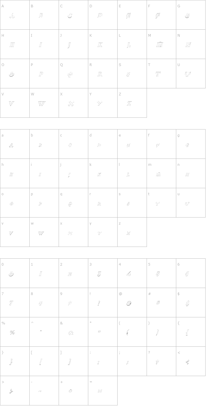 Character Map SWFTEOutline BlackItalic Font