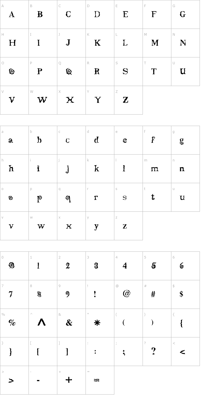 Character Map Swirl Font