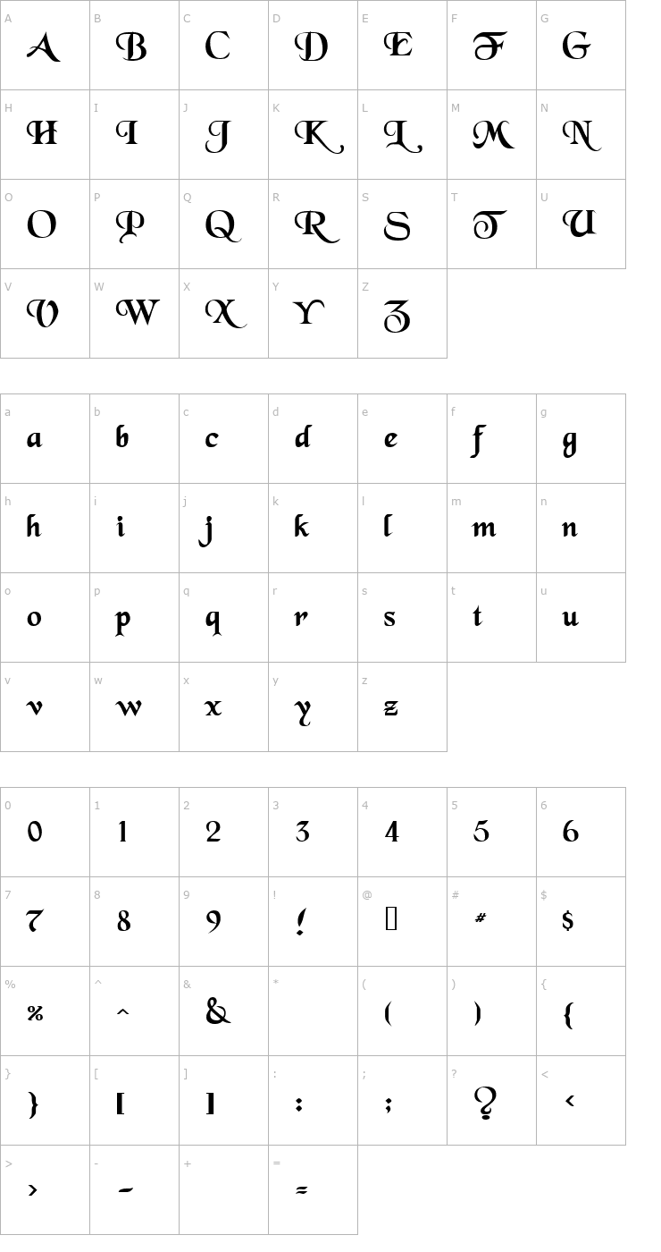 Character Map Swordsman Bold Font