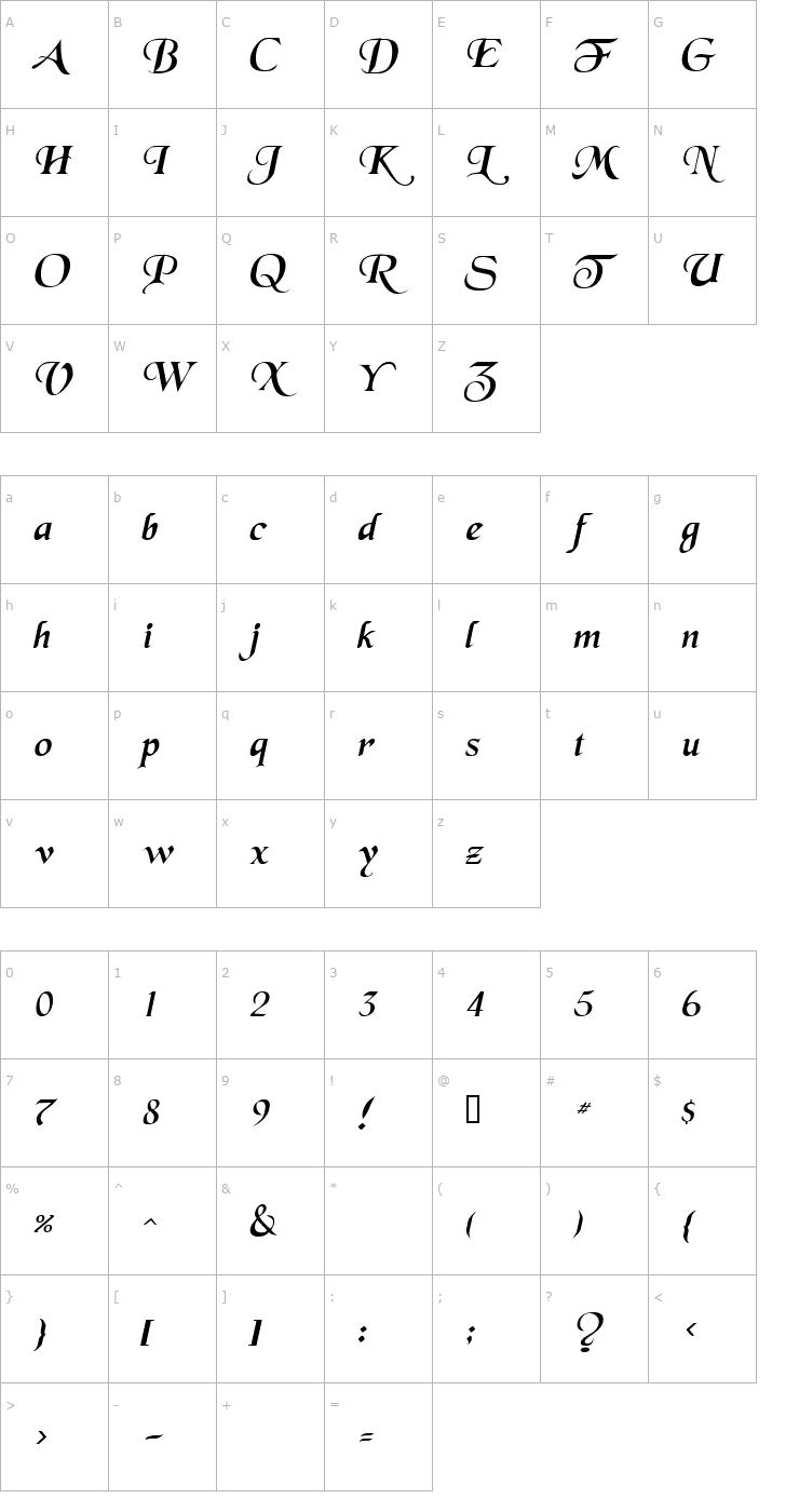 Character Map Swordsman Italic Font