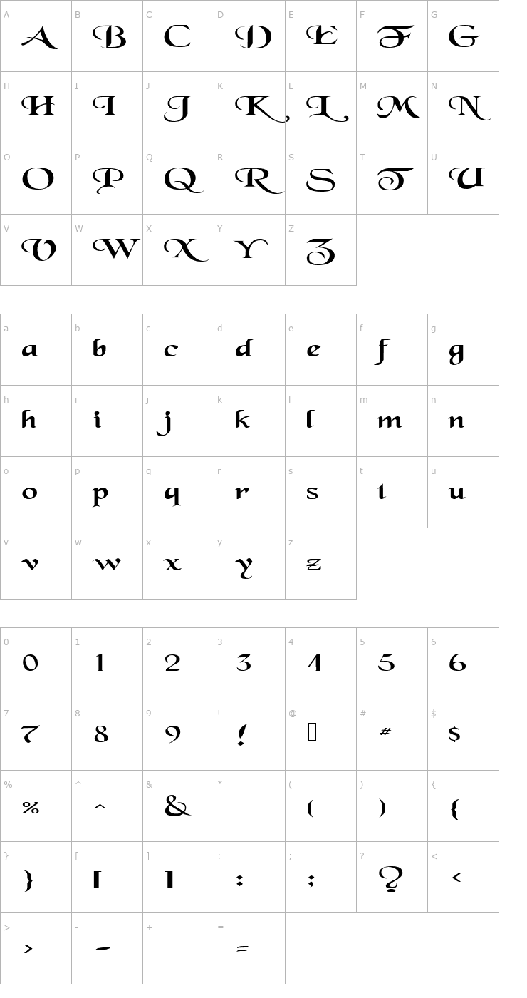 Character Map SwordsmanExtended Font