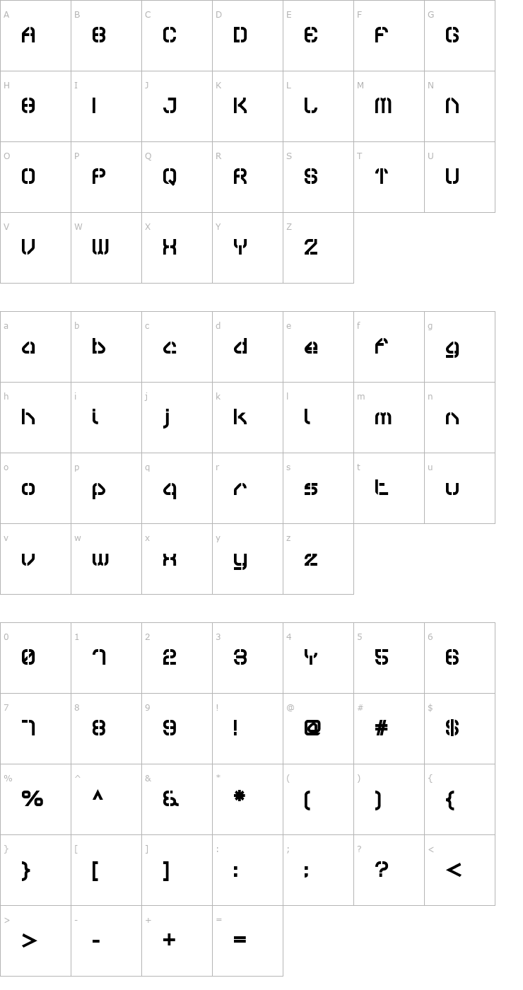 Character Map Sylar Stencil Font