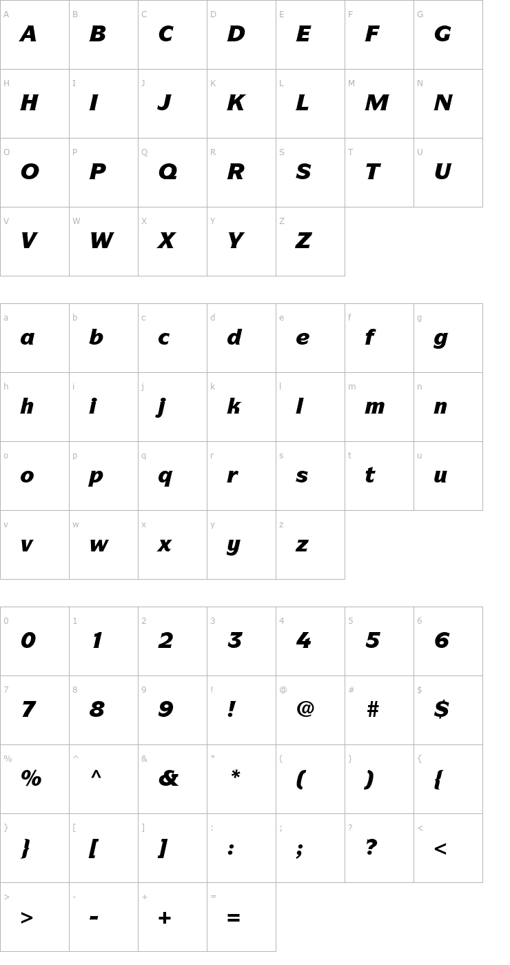 Character Map Symbol Black SSi Black Italic Font
