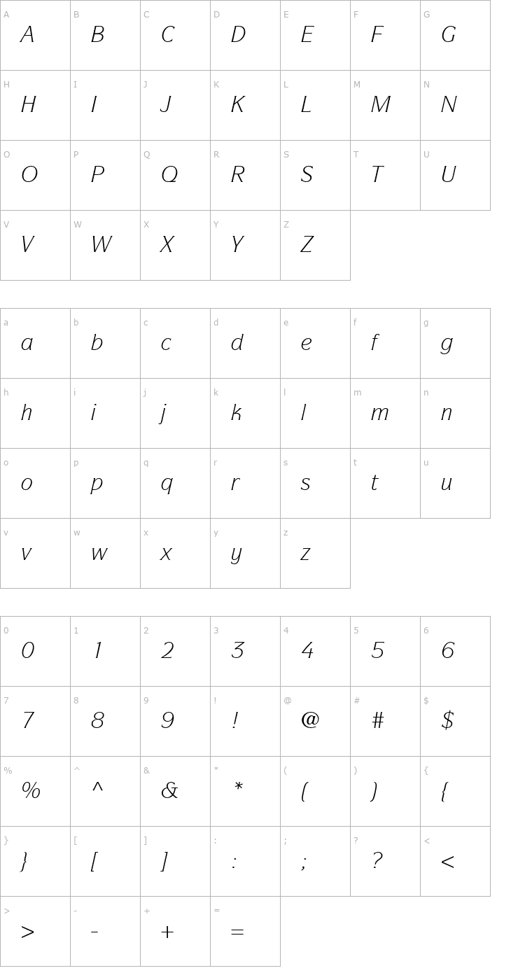 Character Map Symbol Book SSi Book Italic Font