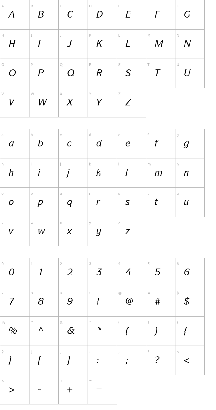 Character Map Symbol Book SSi Medium Italic Font