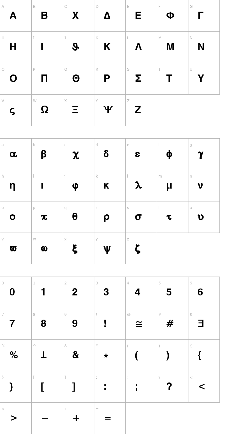Character Map Symbol MW Bold Font