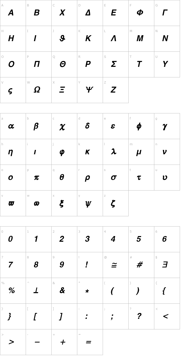 Character Map Symbol MW Bold Italic Font