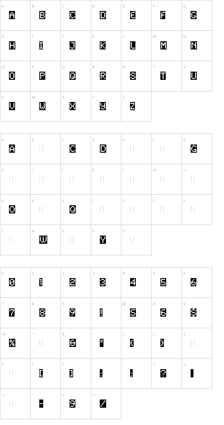 Character Map Synchro Reversed LET Plain1.0 Font