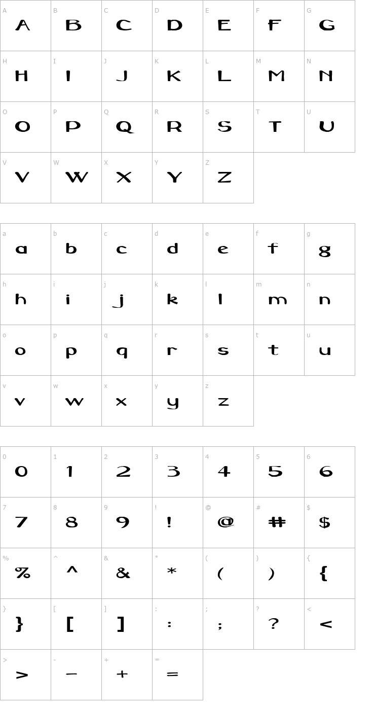 Character Map Syras Script Calligraf Quadrata Font