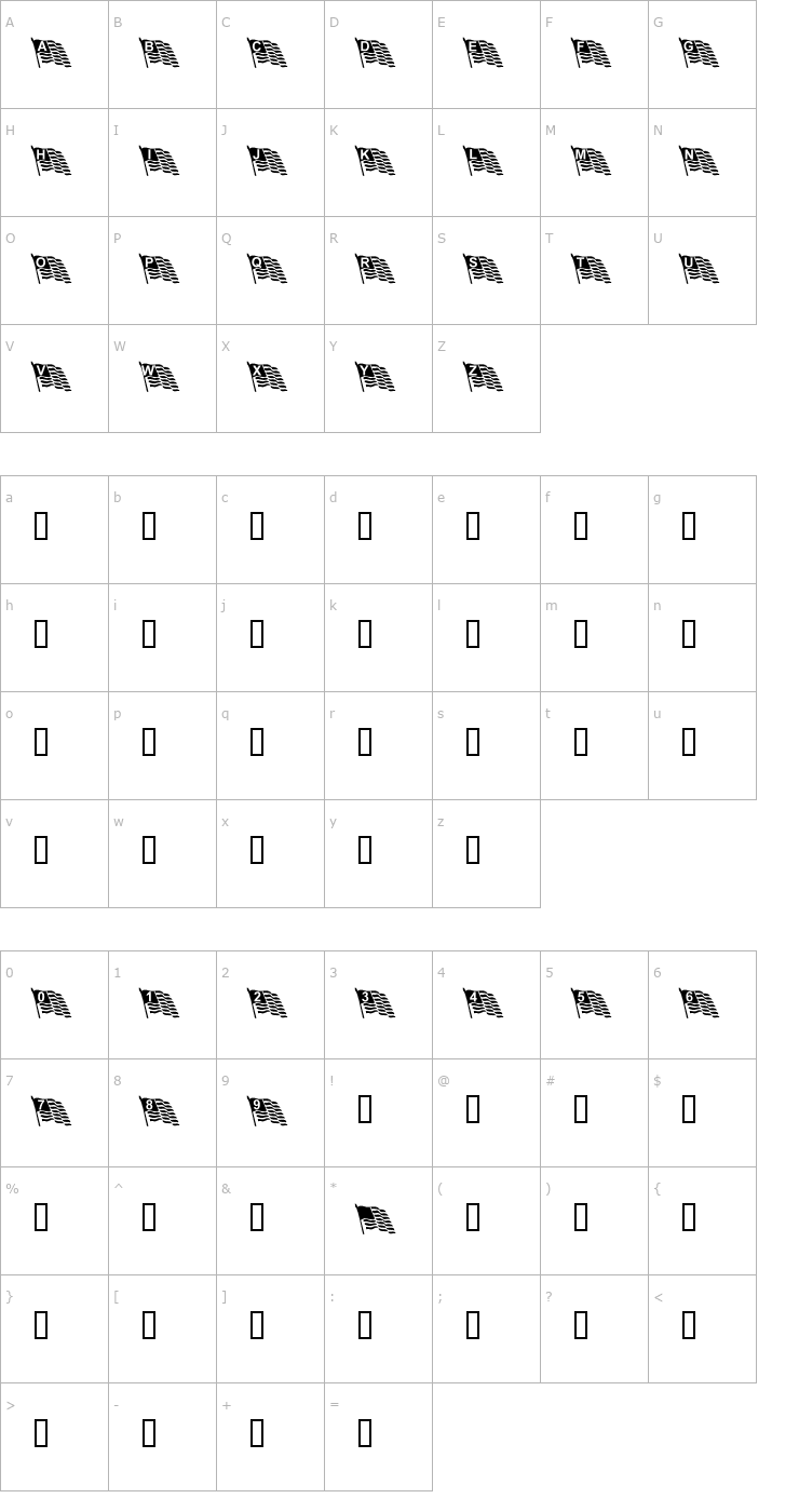 Character Map T~FlyingProud Font