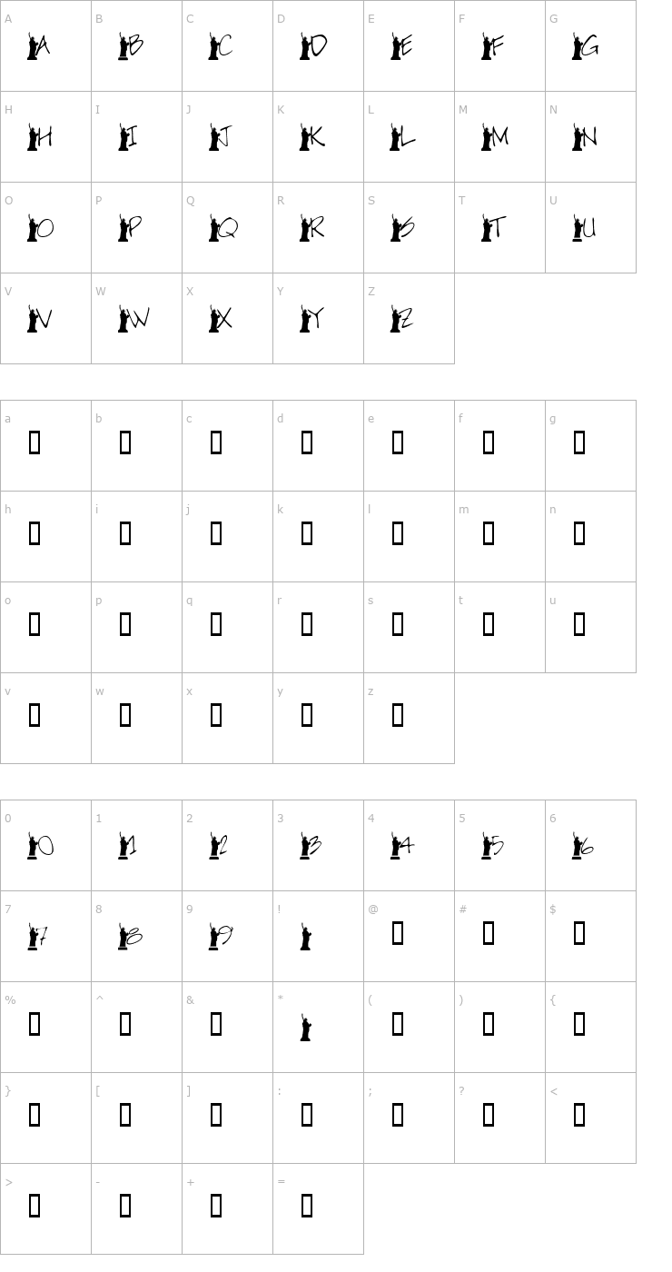 Character Map T~StillShining Font