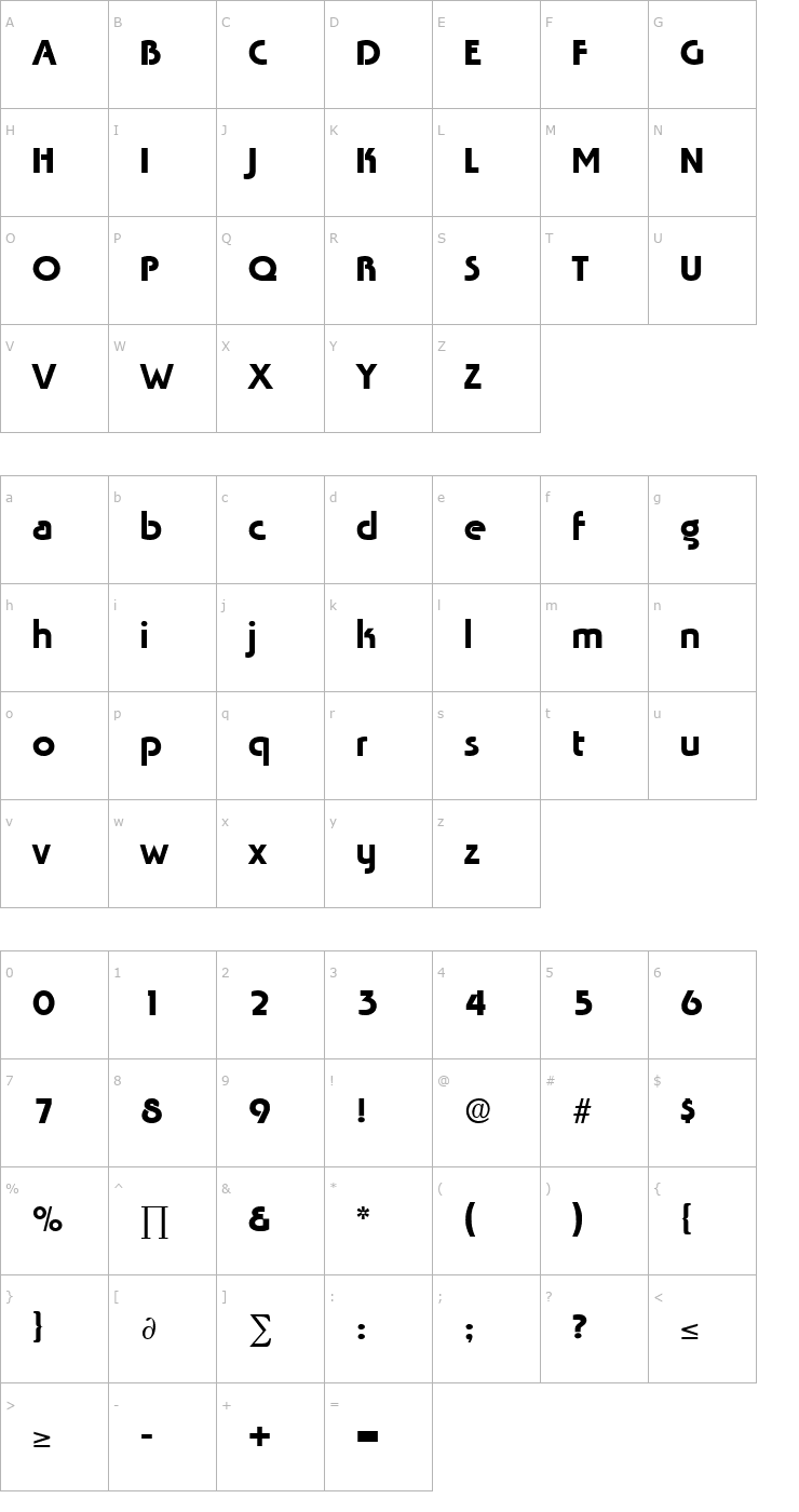 Character Map Tabasco-Regular Font
