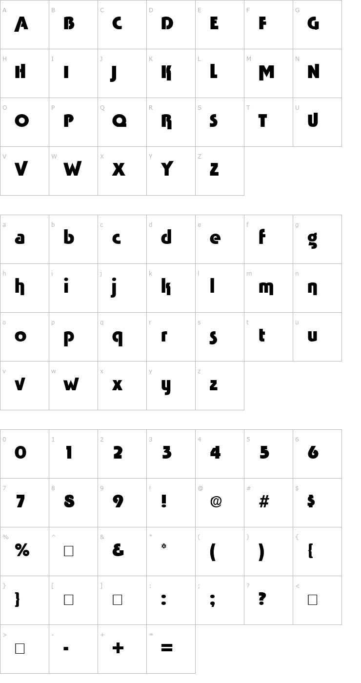Character Map TabascoBold Font