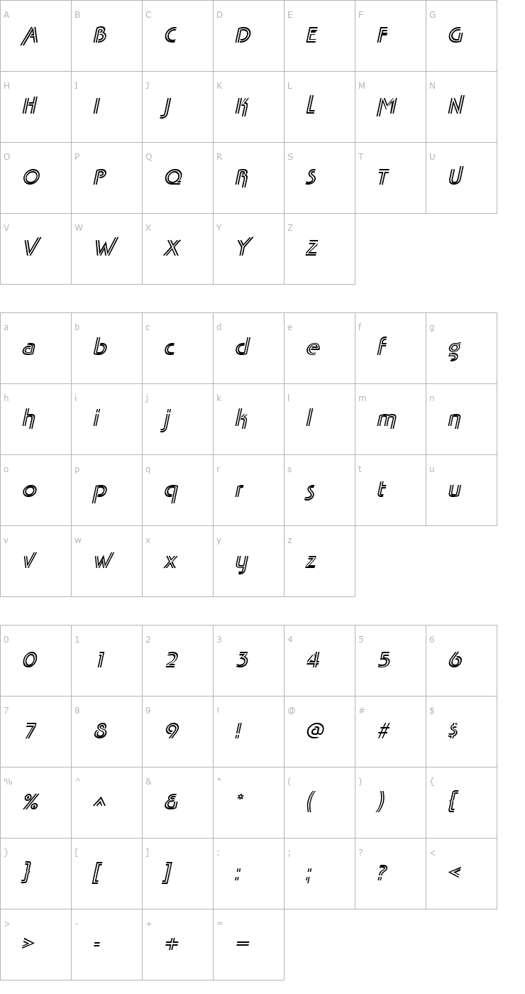 Character Map TabathaFresco Italic Font