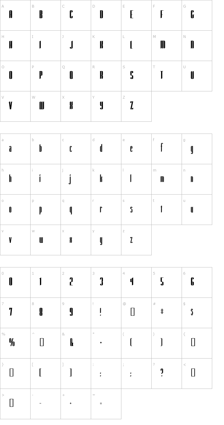 Character Map Taber Block Font