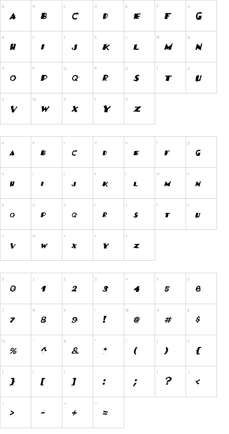 Character Map TacoFestiva Italic Font