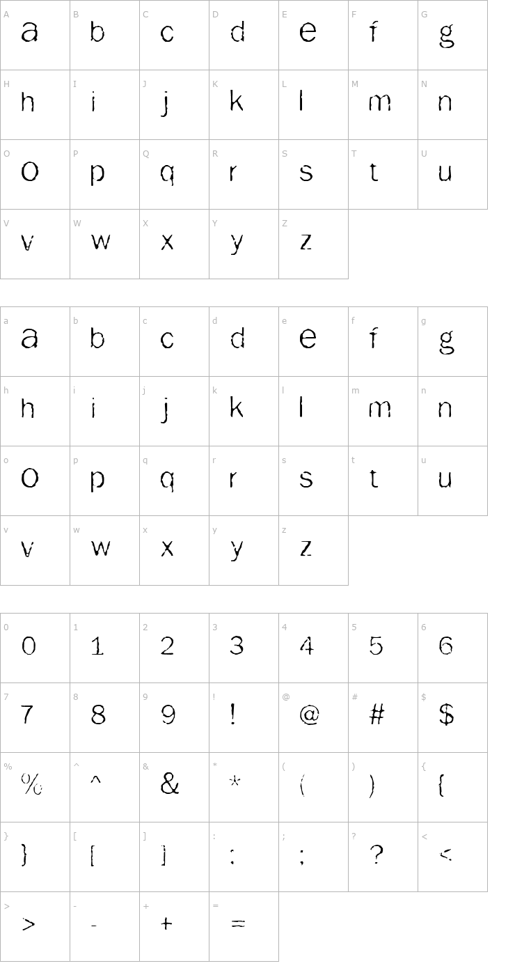 Character Map Tainted Font